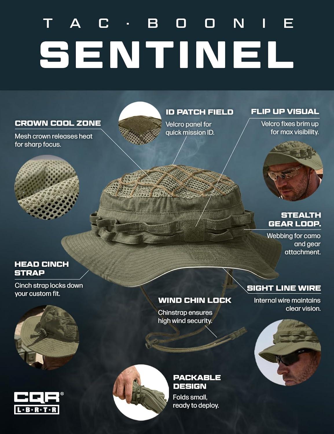 image:imageCQR Mens Tactical Boonie Hat Breathable Packable Sun Hat for Hunting Hiking Fishing Shooting and Outdoor ActivitiesSentinel Soil Green