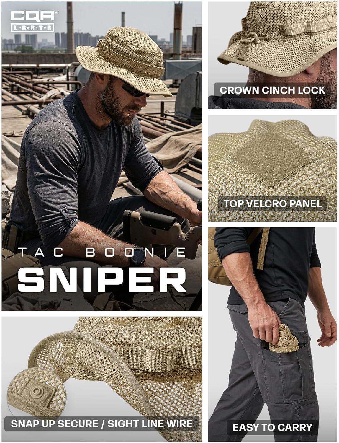 image:imageCQR Mens Tactical Boonie Hat Breathable Packable Sun Hat for Hunting Hiking Fishing Shooting and Outdoor ActivitiesSniper Alamo Khaki