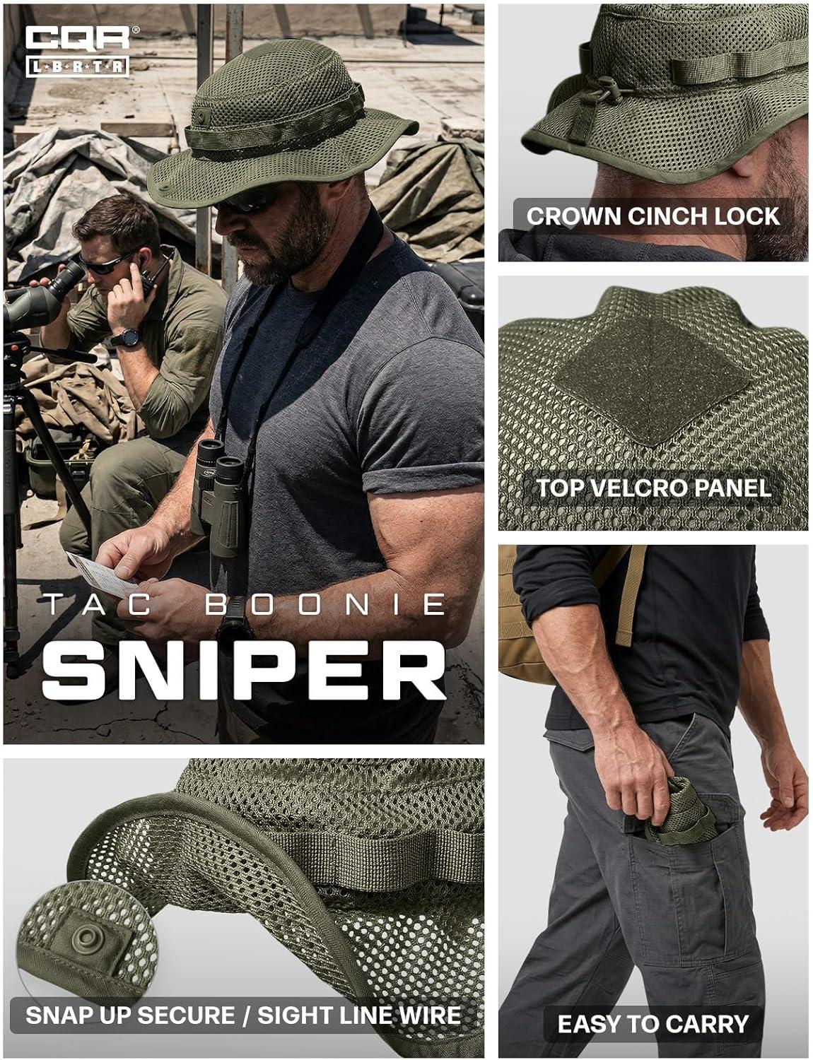 image:imageCQR Mens Tactical Boonie Hat Breathable Packable Sun Hat for Hunting Hiking Fishing Shooting and Outdoor ActivitiesSniper Soil Green