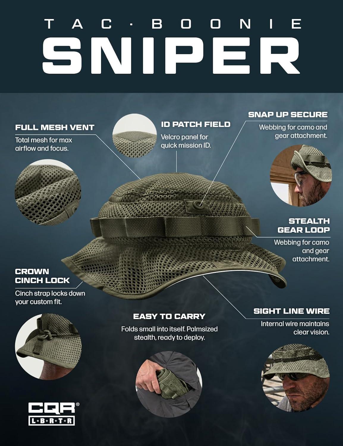 image:imageCQR Mens Tactical Boonie Hat Breathable Packable Sun Hat for Hunting Hiking Fishing Shooting and Outdoor ActivitiesSniper Soil Green