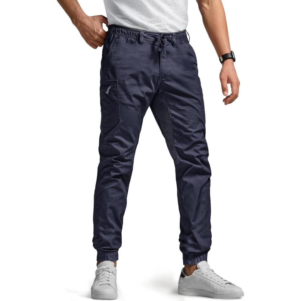 image:imageCQR Mens Flex Lightweight Joggers Elastic Waist Drawstring Casual Pants Tapered Fit Water Resistant Outdoor Cargo PantsAsset Operator Navy