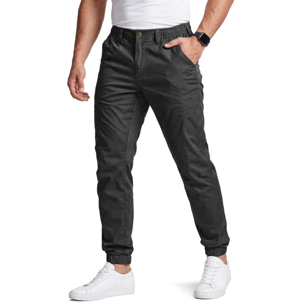 image:imageCQR Mens Flex Lightweight Joggers Elastic Waist Drawstring Casual Pants Tapered Fit Water Resistant Outdoor Cargo PantsEssential Black