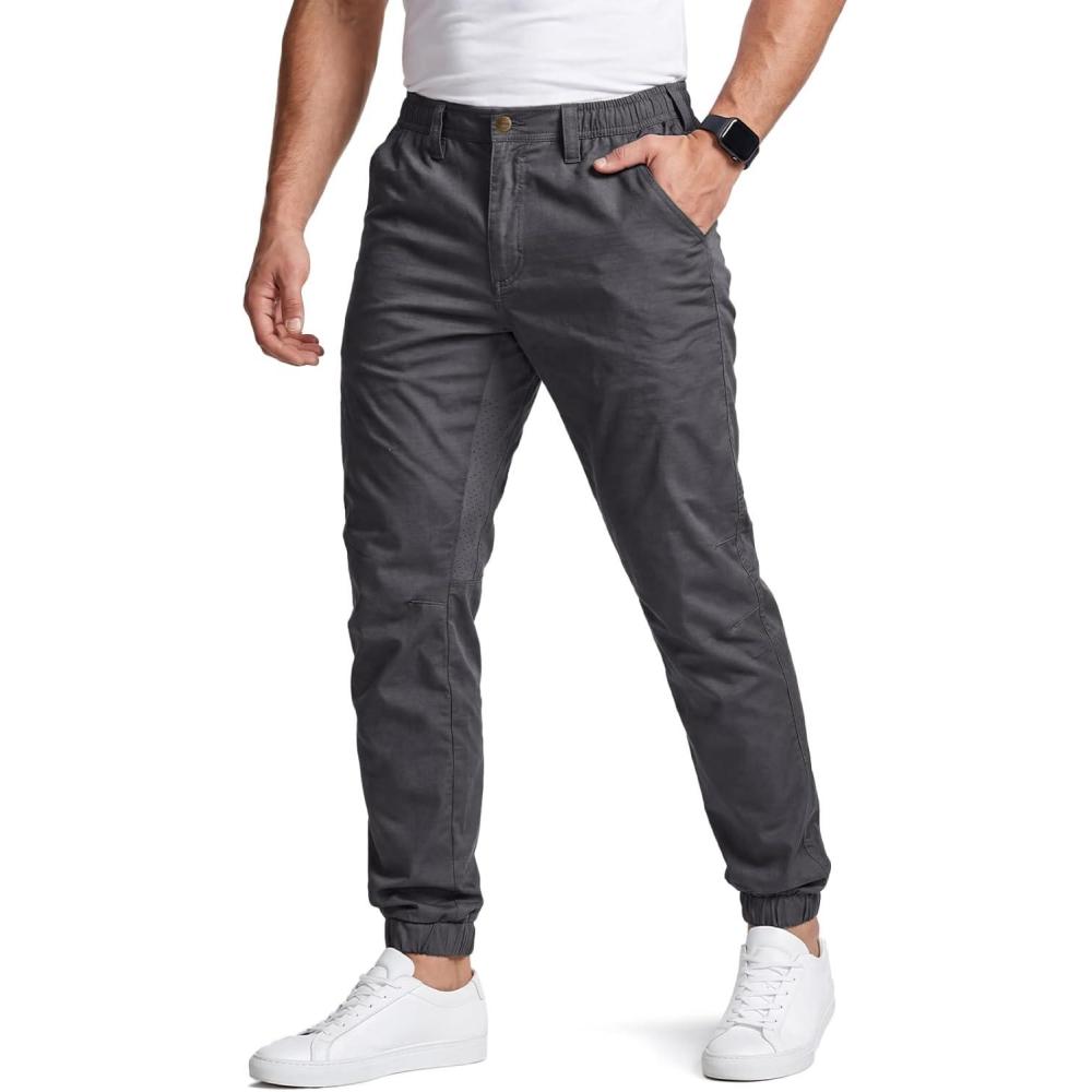 image:imageCQR Mens Flex Lightweight Joggers Elastic Waist Drawstring Casual Pants Tapered Fit Water Resistant Outdoor Cargo PantsEssential Charcoal