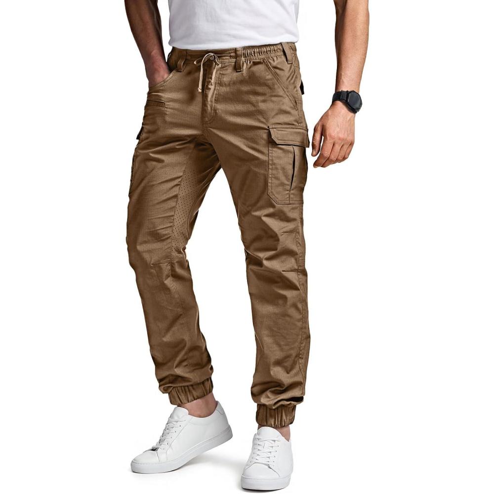 image:imageCQR Mens Flex Lightweight Joggers Elastic Waist Drawstring Casual Pants Tapered Fit Water Resistant Outdoor Cargo PantsSquad Cougar