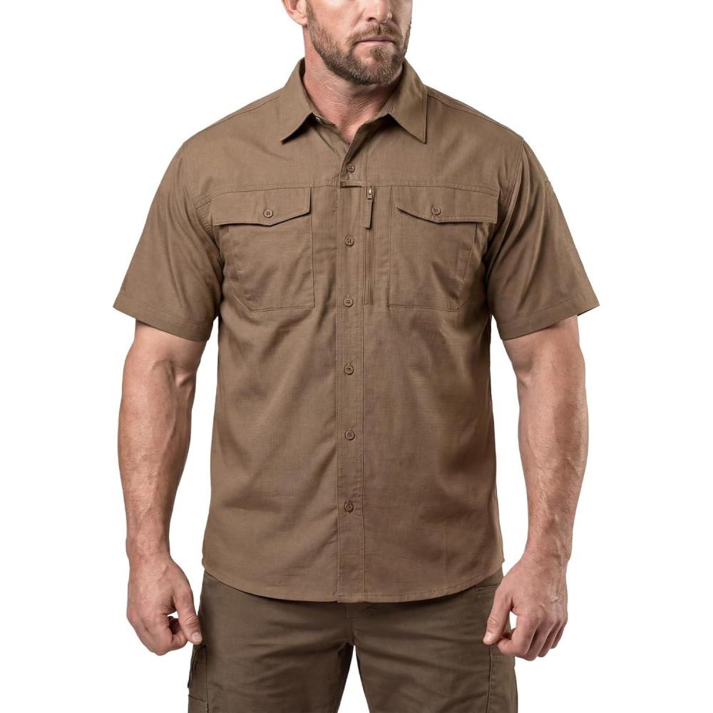 image:imageCQR Mens Short Sleeve Tactical Shirts UPF 50 Ripstop Military Work Shirts Breathable Button Down Outdoor Hiking ShirtJourneyman Cougar