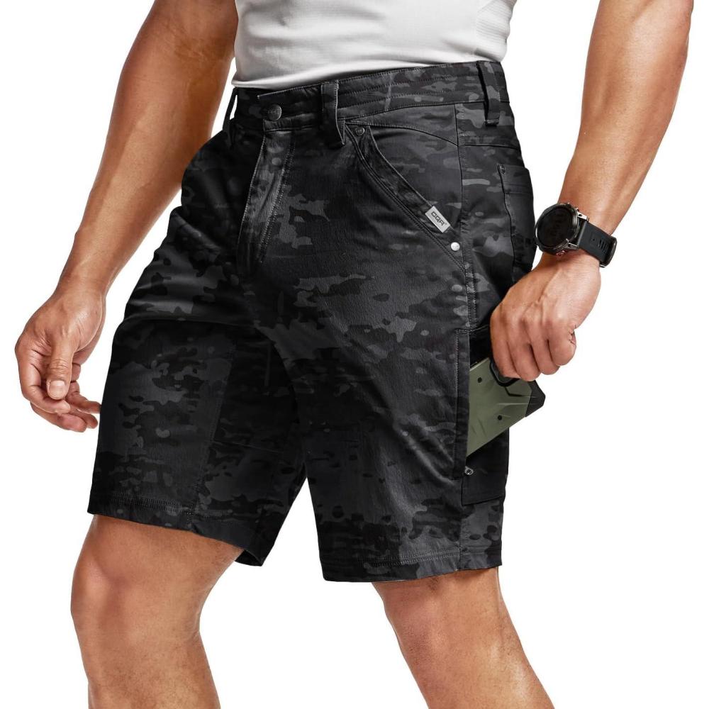 image:imageCQR Mens Stretch Utility Shorts Lightweight Quick Dry Casual Shorts Hiking Golf Cargo Shorts with Zipper PocketsSedona Camo Utility Camo Black
