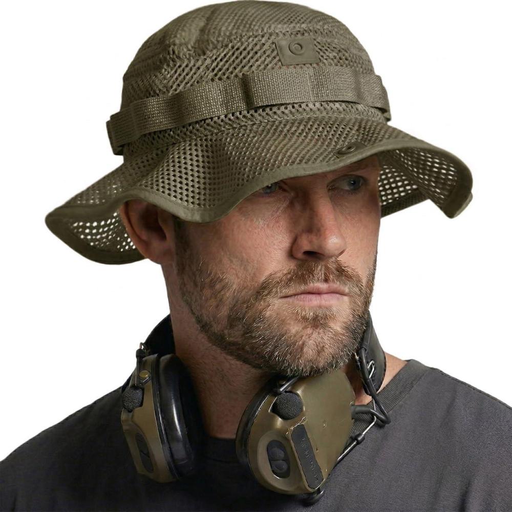 image:imageCQR Mens Tactical Boonie Hat Breathable Packable Sun Hat for Hunting Hiking Fishing Shooting and Outdoor ActivitiesSniper Soil Green