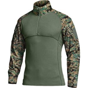 CQR Men’s Combat Shirt Tactical 1/4 Zip Long Sleeve Military BDU Shirts Camo EDC Top with Pockets(Military Print Shirts Marpat)