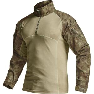 CQR Men’s Combat Shirt Tactical 1/4 Zip Long Sleeve Military BDU Shirts Camo EDC Top with Pockets(Raider Fractal Camo)