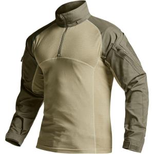CQR Men’s Combat Shirt Tactical 1/4 Zip Long Sleeve Military BDU Shirts Camo EDC Top with Pockets(Raider Soil Green)