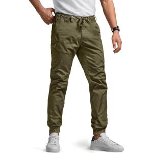 CQR Men’s Flex Lightweight Joggers, Elastic Waist Drawstring Casual Pants, Tapered Fit Water Resistant Outdoor Cargo Pants(Asset Soil Green)