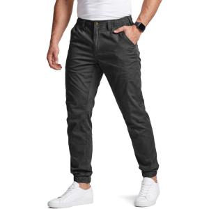 CQR Men’s Flex Lightweight Joggers, Elastic Waist Drawstring Casual Pants, Tapered Fit Water Resistant Outdoor Cargo Pants(Essential Black)