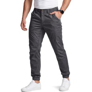CQR Men’s Flex Lightweight Joggers, Elastic Waist Drawstring Casual Pants, Tapered Fit Water Resistant Outdoor Cargo Pants(Essential Charcoal)