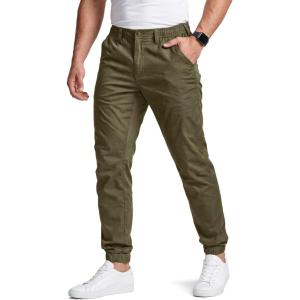 CQR Men’s Flex Lightweight Joggers, Elastic Waist Drawstring Casual Pants, Tapered Fit Water Resistant Outdoor Cargo Pants(Essential Soil Green)