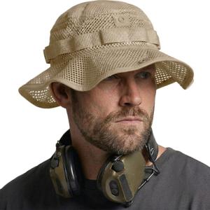 CQR Men’s Tactical Boonie Hat, Breathable Packable Sun Hat for Hunting, Hiking, Fishing, Shooting, and Outdoor Activities(Sniper Alamo Khaki)
