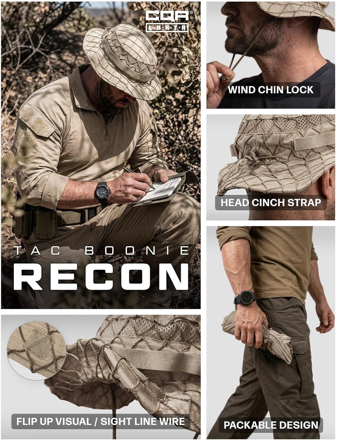 image:imageCQR Mens Tactical Boonie Hat Breathable Packable Sun Hat for Hunting Hiking Fishing Shooting and Outdoor ActivitiesRecon Alamo Khaki