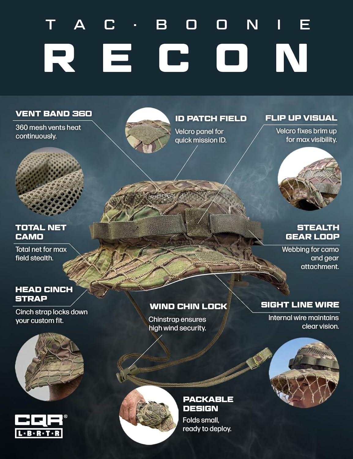 image:imageCQR Mens Tactical Boonie Hat Breathable Packable Sun Hat for Hunting Hiking Fishing Shooting and Outdoor ActivitiesRecon Utility Camo