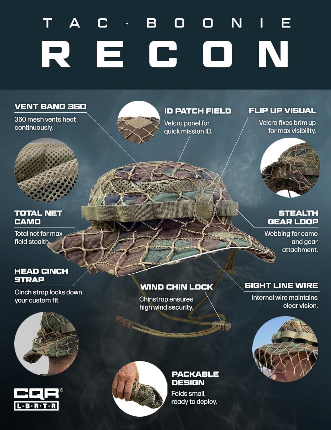 image:imageCQR Mens Tactical Boonie Hat Breathable Packable Sun Hat for Hunting Hiking Fishing Shooting and Outdoor ActivitiesRecon Woodland Olive