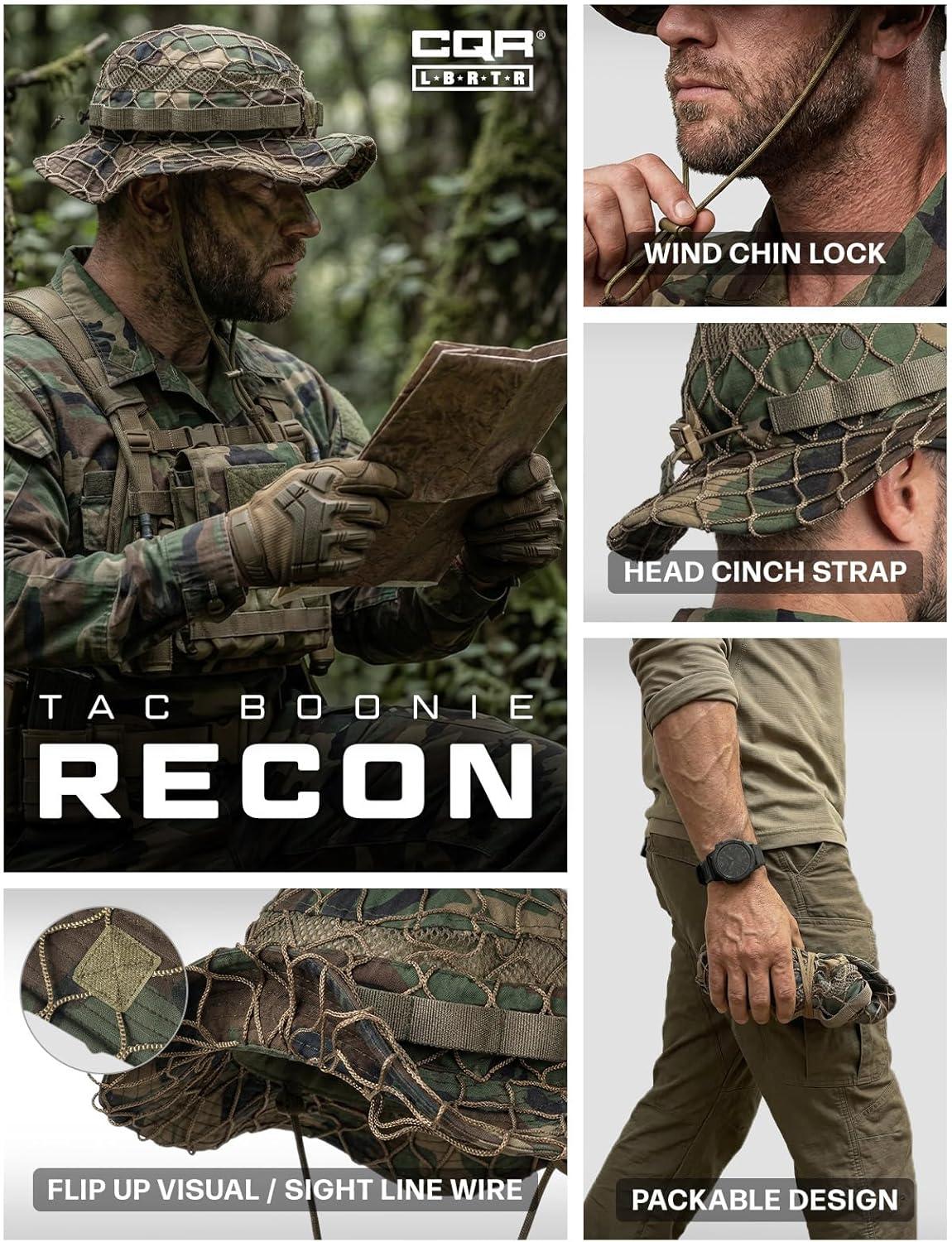 image:imageCQR Mens Tactical Boonie Hat Breathable Packable Sun Hat for Hunting Hiking Fishing Shooting and Outdoor ActivitiesRecon Woodland Olive