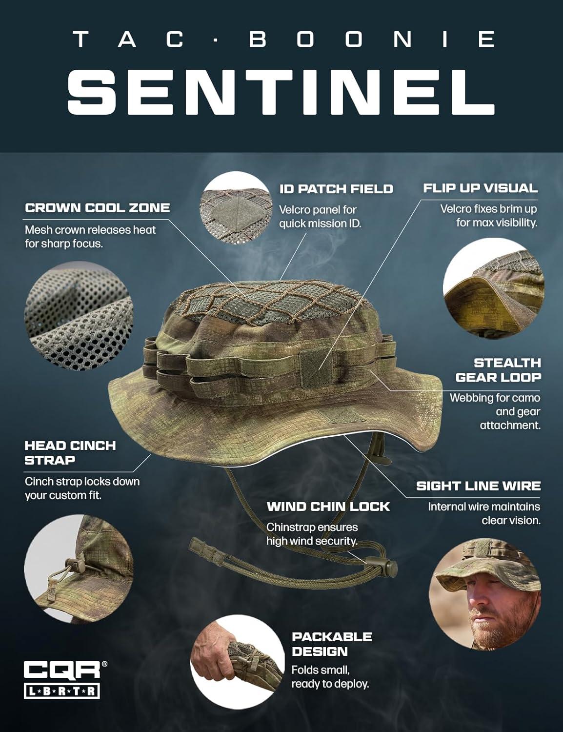 image:imageCQR Mens Tactical Boonie Hat Breathable Packable Sun Hat for Hunting Hiking Fishing Shooting and Outdoor ActivitiesSentinel Fractal Camo