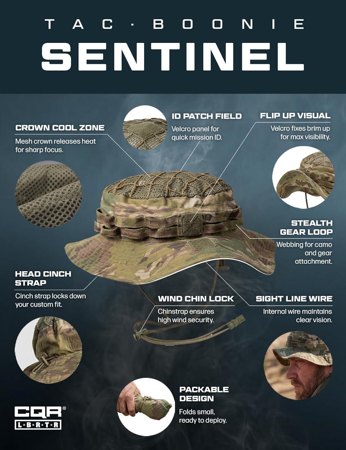 image:imageCQR Mens Tactical Boonie Hat Breathable Packable Sun Hat for Hunting Hiking Fishing Shooting and Outdoor ActivitiesSentinel Utility Camo