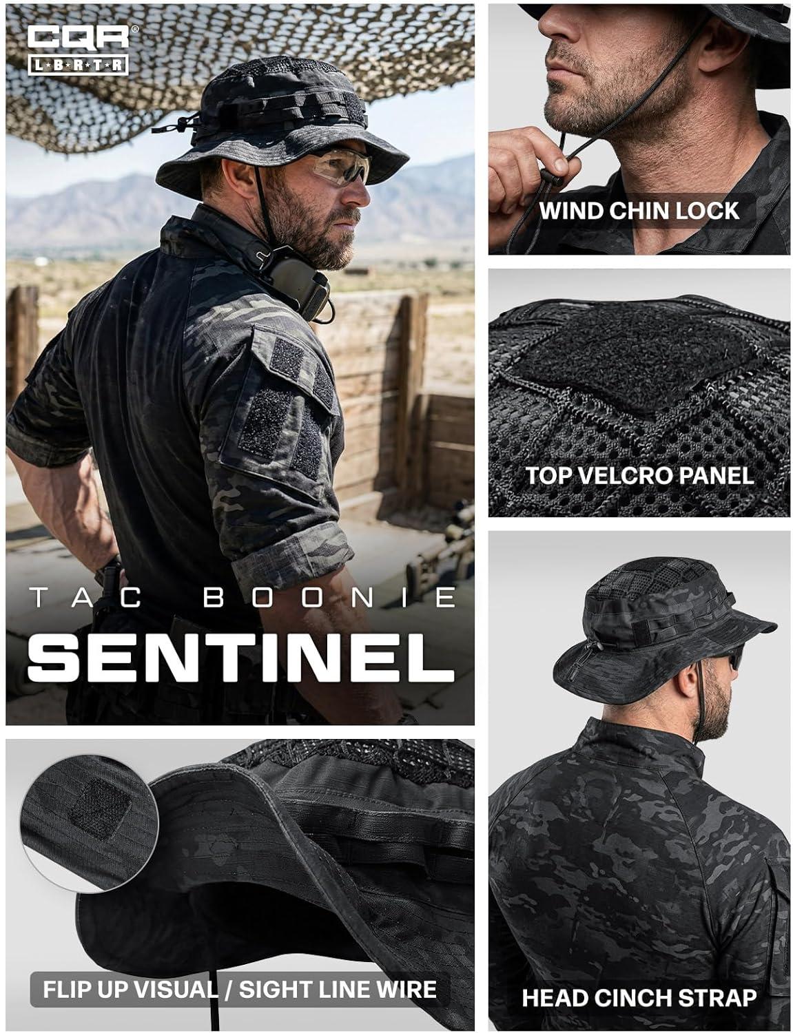 image:imageCQR Mens Tactical Boonie Hat Breathable Packable Sun Hat for Hunting Hiking Fishing Shooting and Outdoor ActivitiesSentinel Utility Camo Black