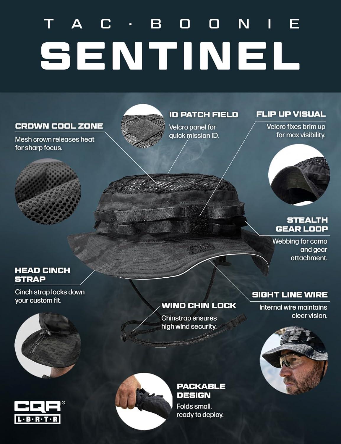 image:imageCQR Mens Tactical Boonie Hat Breathable Packable Sun Hat for Hunting Hiking Fishing Shooting and Outdoor ActivitiesSentinel Utility Camo Black