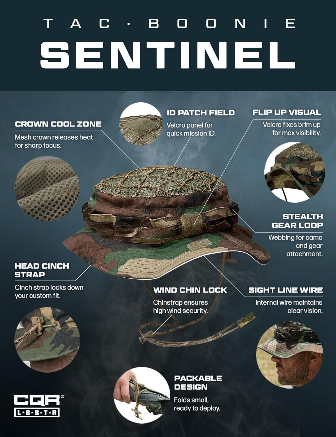 image:imageCQR Mens Tactical Boonie Hat Breathable Packable Sun Hat for Hunting Hiking Fishing Shooting and Outdoor ActivitiesSentinel Woodland Olive