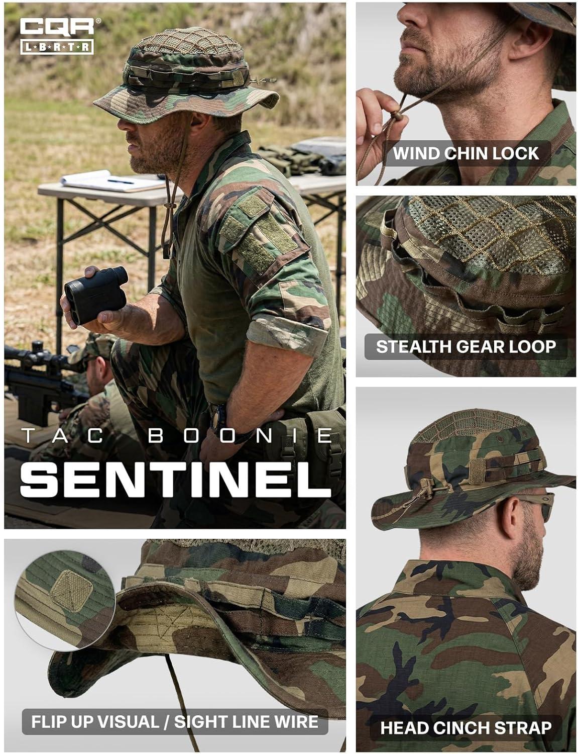 image:imageCQR Mens Tactical Boonie Hat Breathable Packable Sun Hat for Hunting Hiking Fishing Shooting and Outdoor ActivitiesSentinel Woodland Olive