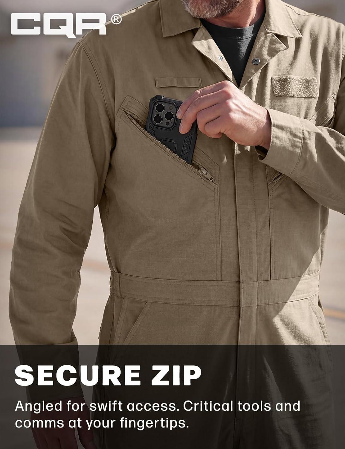 image:imageCQR Mens Tactical Ripstop ZipFront Coverall Lightweight Durable Utility Work Jumpsuit for Mechanics and TechniciansVortex Alamo Khaki