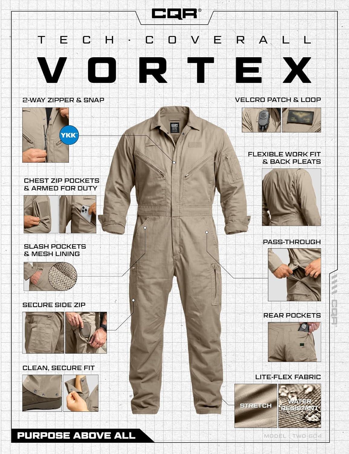 image:imageCQR Mens Tactical Ripstop ZipFront Coverall Lightweight Durable Utility Work Jumpsuit for Mechanics and TechniciansVortex Alamo Khaki