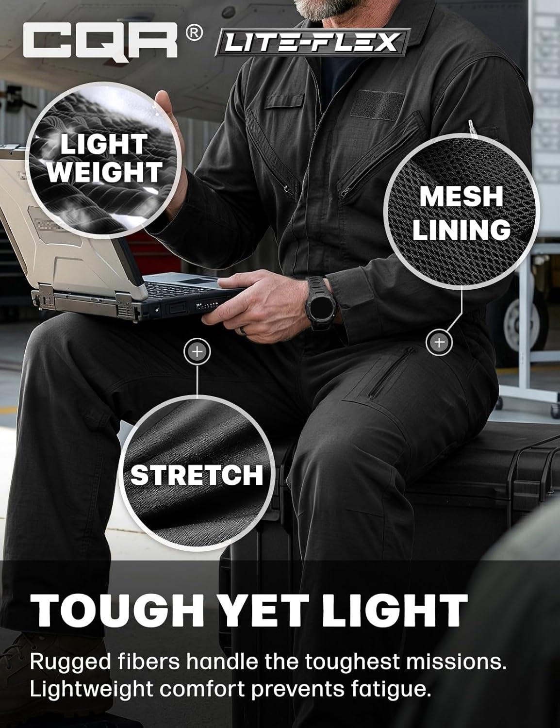 image:imageCQR Mens Tactical Ripstop ZipFront Coverall Lightweight Durable Utility Work Jumpsuit for Mechanics and TechniciansVortex Black