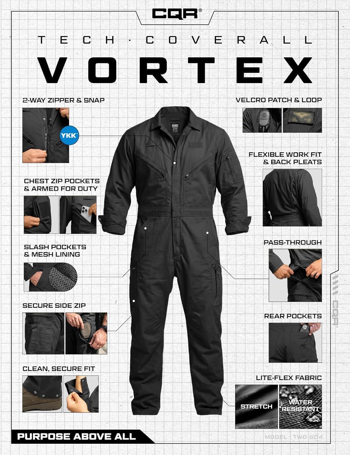 image:imageCQR Mens Tactical Ripstop ZipFront Coverall Lightweight Durable Utility Work Jumpsuit for Mechanics and TechniciansVortex Black