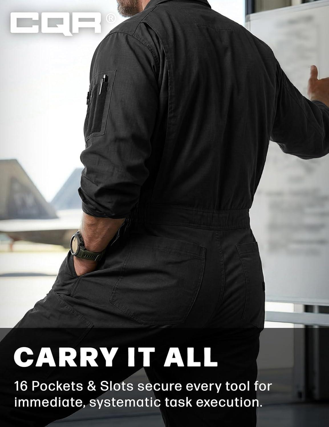 image:imageCQR Mens Tactical Ripstop ZipFront Coverall Lightweight Durable Utility Work Jumpsuit for Mechanics and TechniciansVortex Black