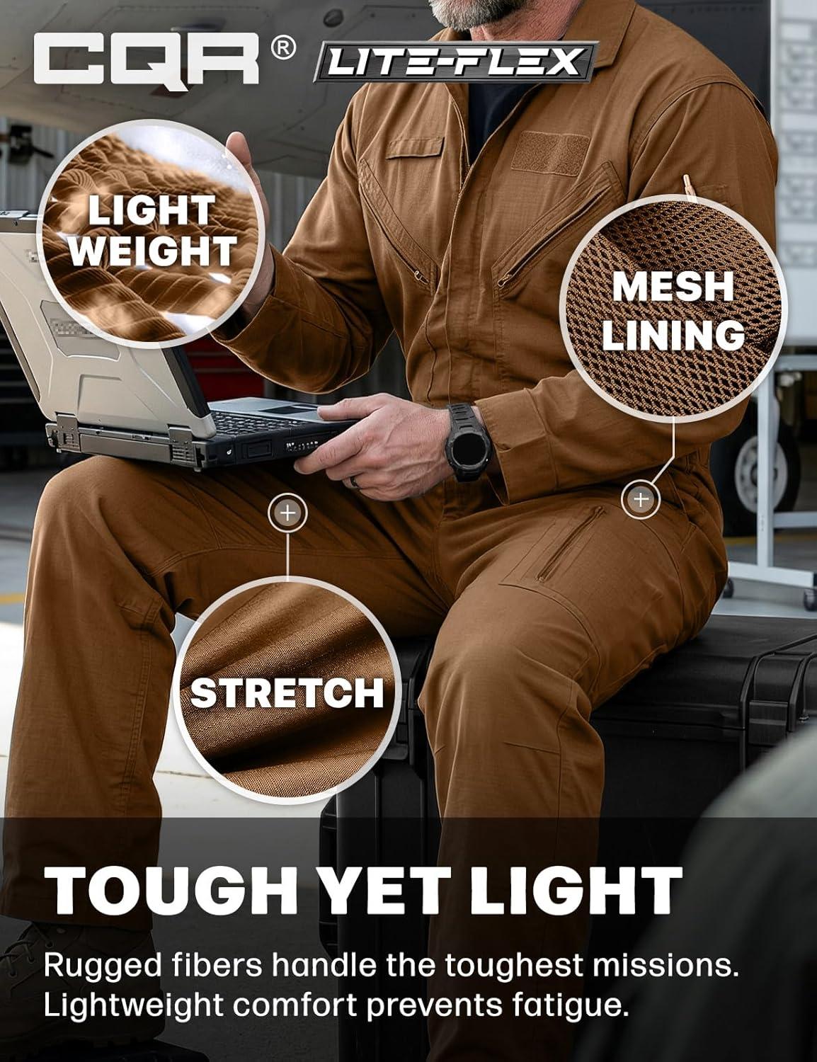 image:imageCQR Mens Tactical Ripstop ZipFront Coverall Lightweight Durable Utility Work Jumpsuit for Mechanics and TechniciansVortex Copper Brown