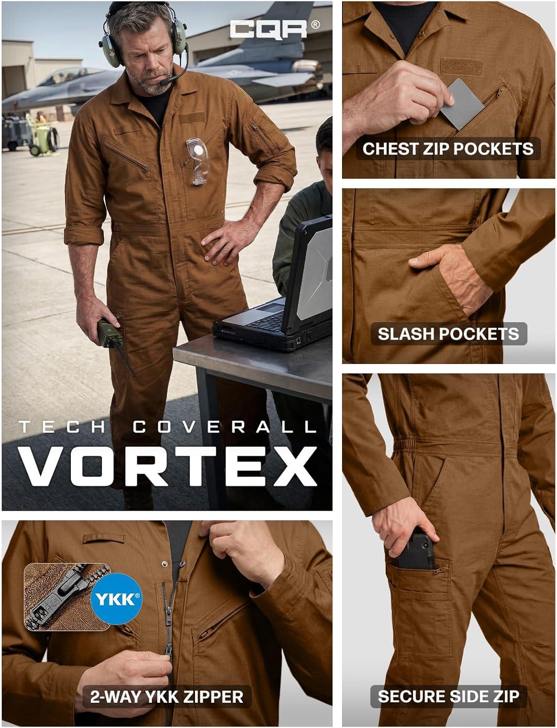 image:imageCQR Mens Tactical Ripstop ZipFront Coverall Lightweight Durable Utility Work Jumpsuit for Mechanics and TechniciansVortex Copper Brown