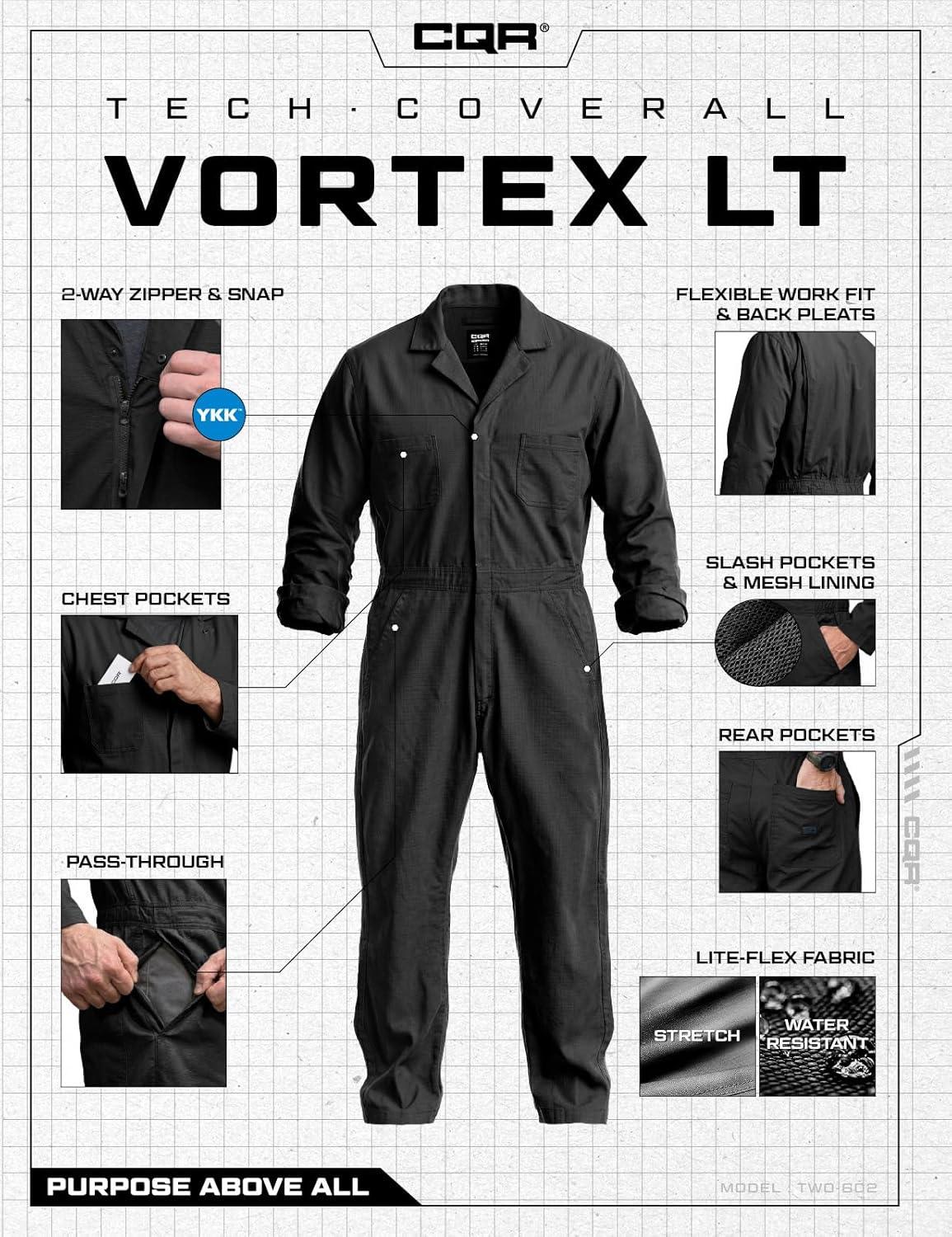 image:imageCQR Mens Tactical Ripstop ZipFront Coverall Lightweight Durable Utility Work Jumpsuit for Mechanics and TechniciansVortex Lt Black