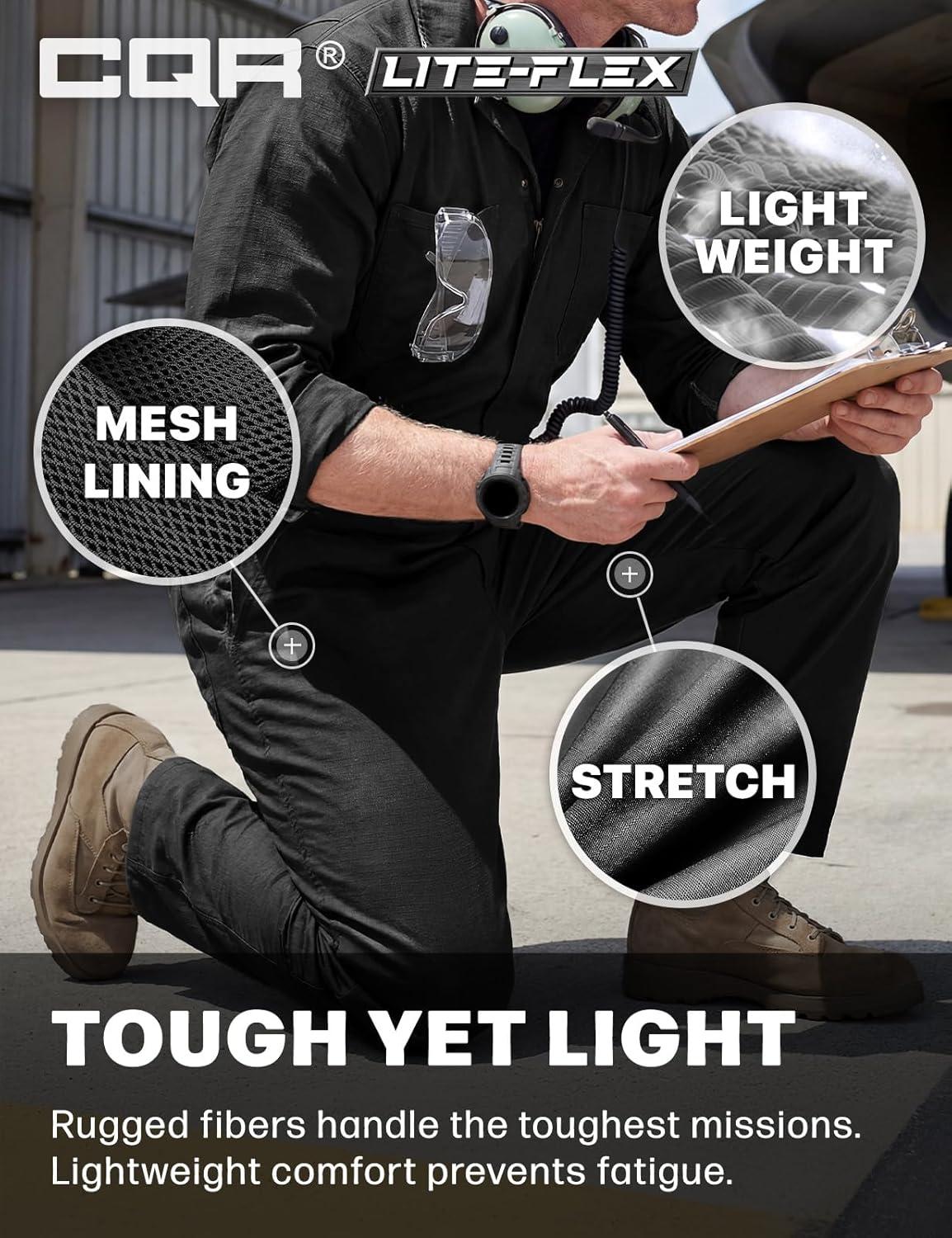 image:imageCQR Mens Tactical Ripstop ZipFront Coverall Lightweight Durable Utility Work Jumpsuit for Mechanics and TechniciansVortex Lt Black