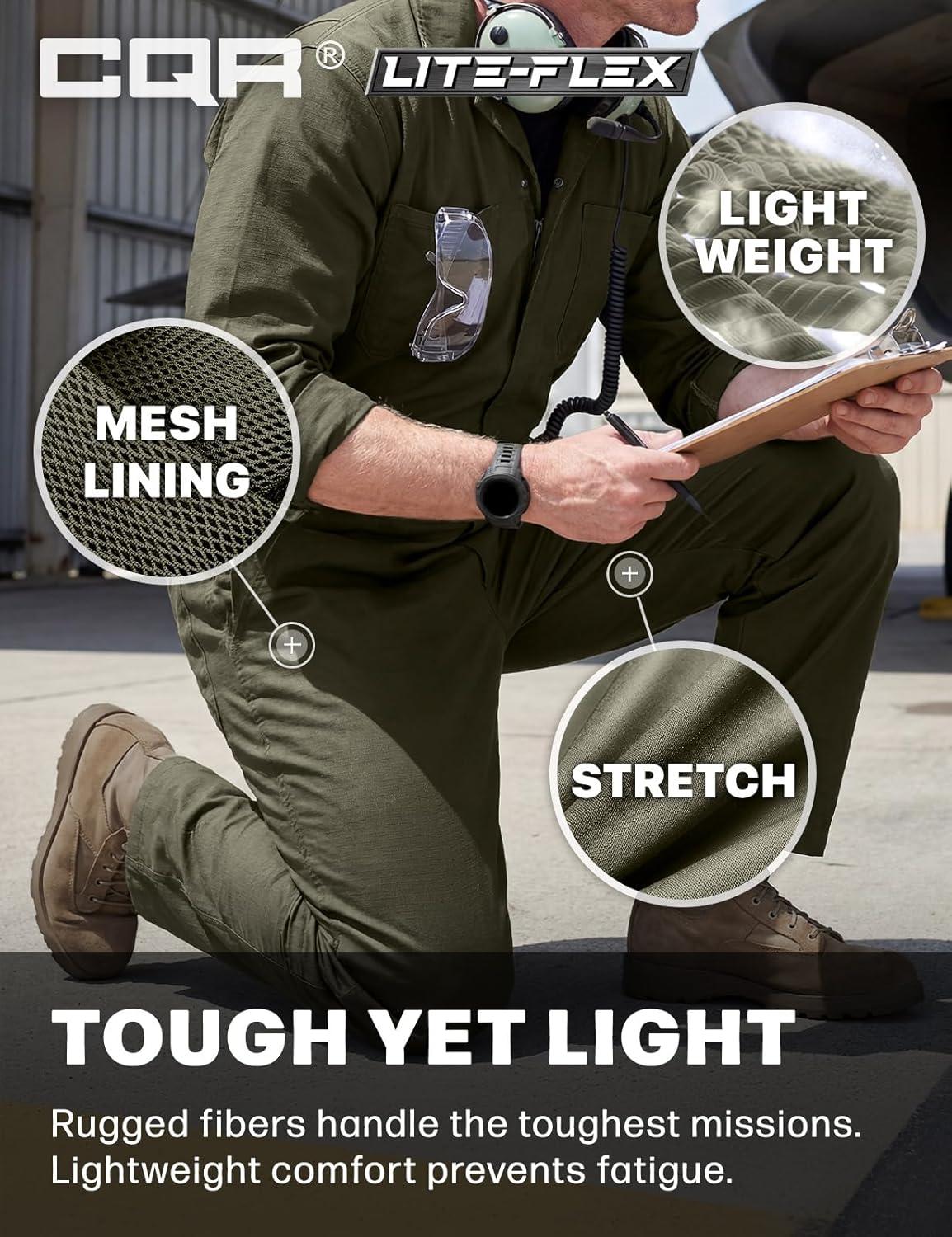 image:imageCQR Mens Tactical Ripstop ZipFront Coverall Lightweight Durable Utility Work Jumpsuit for Mechanics and TechniciansVortex Lt Soil Green