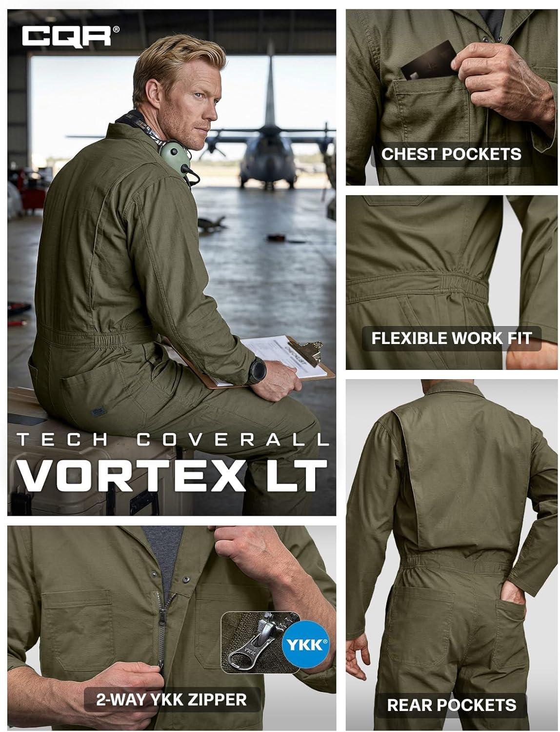 image:imageCQR Mens Tactical Ripstop ZipFront Coverall Lightweight Durable Utility Work Jumpsuit for Mechanics and TechniciansVortex Lt Soil Green