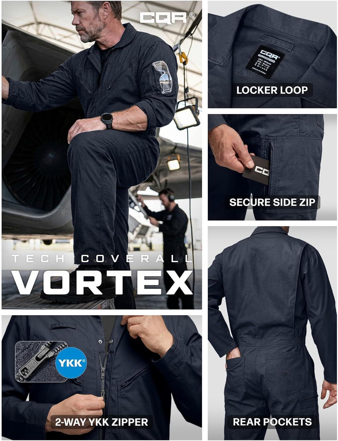 image:imageCQR Mens Tactical Ripstop ZipFront Coverall Lightweight Durable Utility Work Jumpsuit for Mechanics and TechniciansVortex Operator Navy