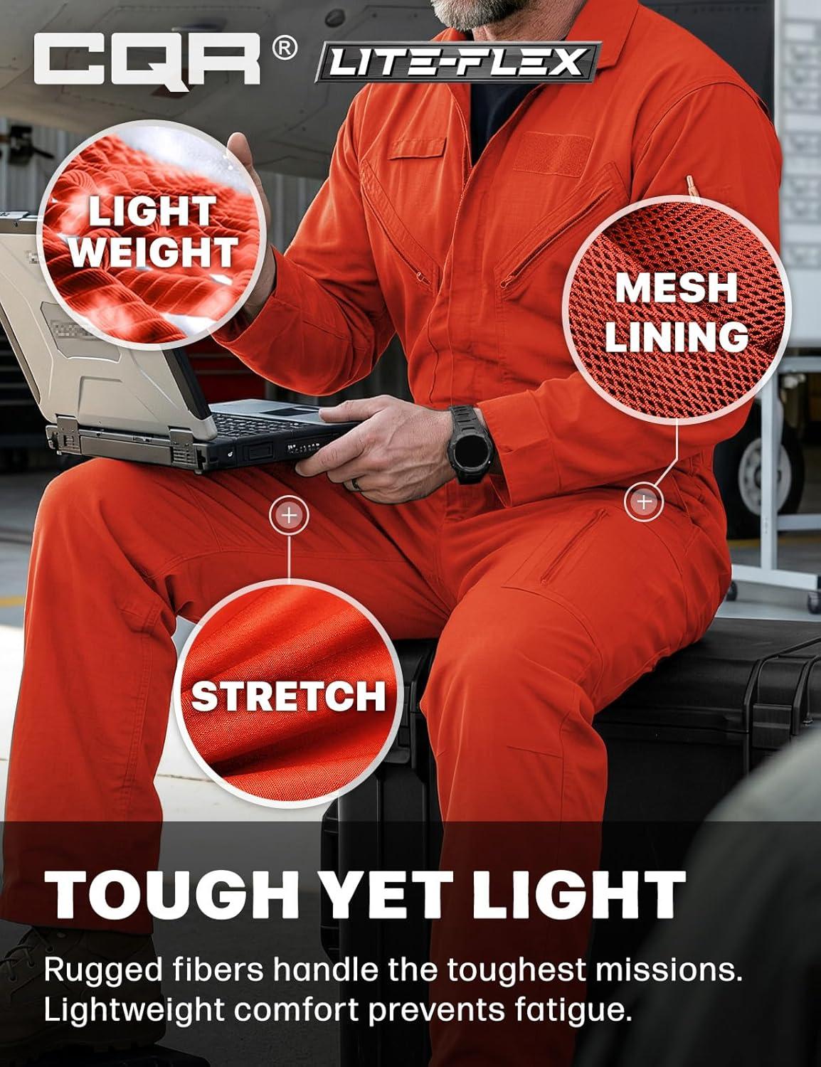 image:imageCQR Mens Tactical Ripstop ZipFront Coverall Lightweight Durable Utility Work Jumpsuit for Mechanics and TechniciansVortex Rescue Orange