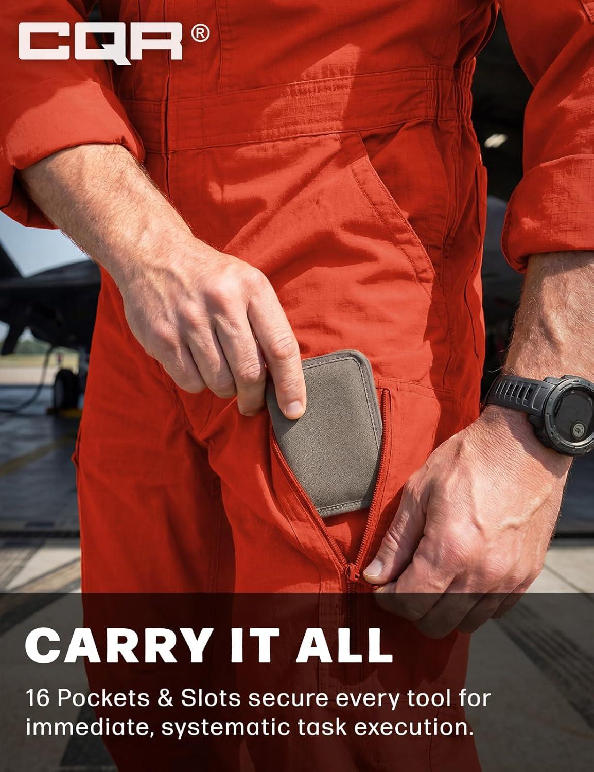 image:imageCQR Mens Tactical Ripstop ZipFront Coverall Lightweight Durable Utility Work Jumpsuit for Mechanics and TechniciansVortex Rescue Orange