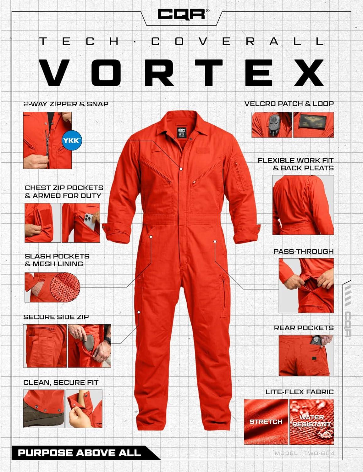 image:imageCQR Mens Tactical Ripstop ZipFront Coverall Lightweight Durable Utility Work Jumpsuit for Mechanics and TechniciansVortex Rescue Orange