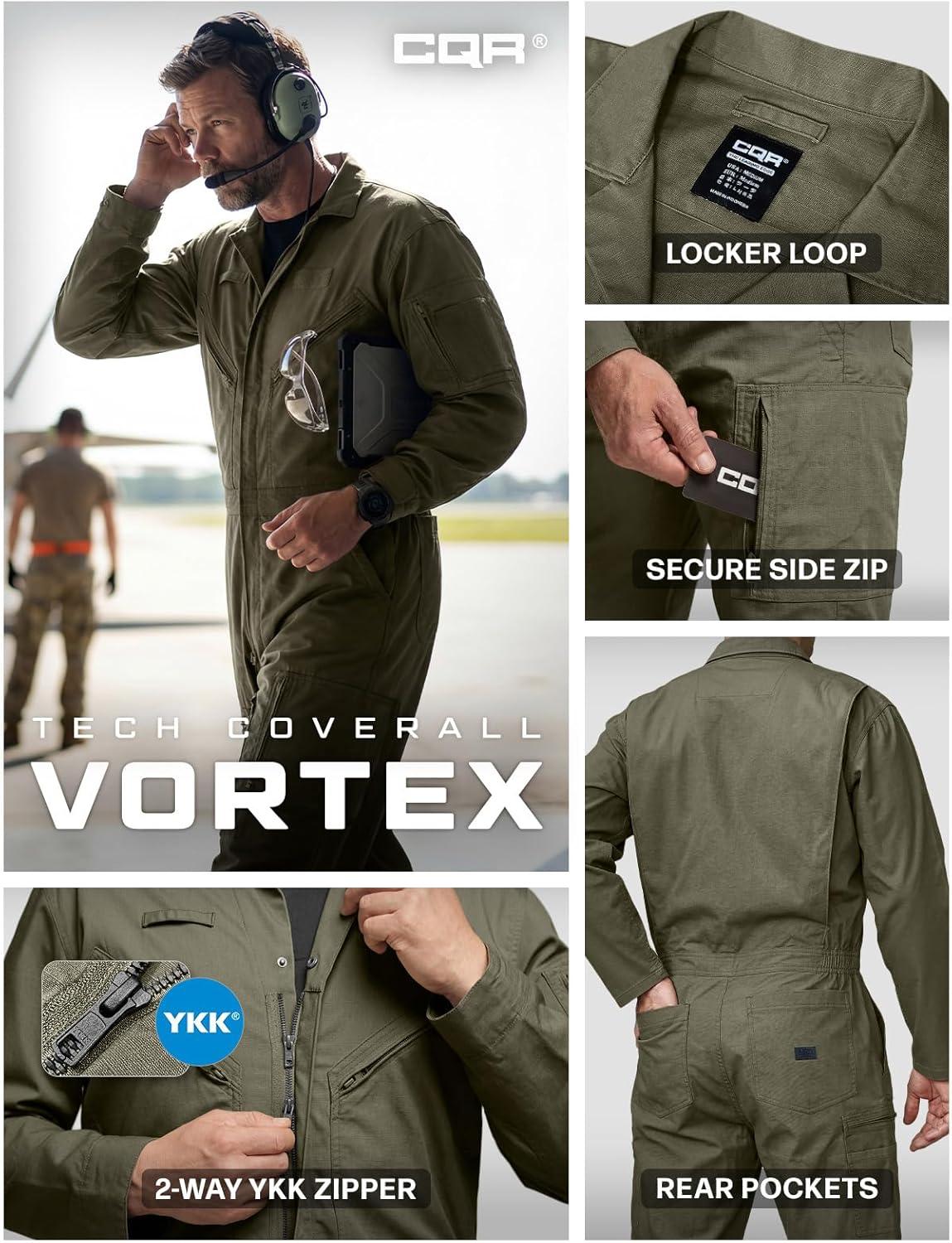 image:imageCQR Mens Tactical Ripstop ZipFront Coverall Lightweight Durable Utility Work Jumpsuit for Mechanics and TechniciansVortex Soil Green