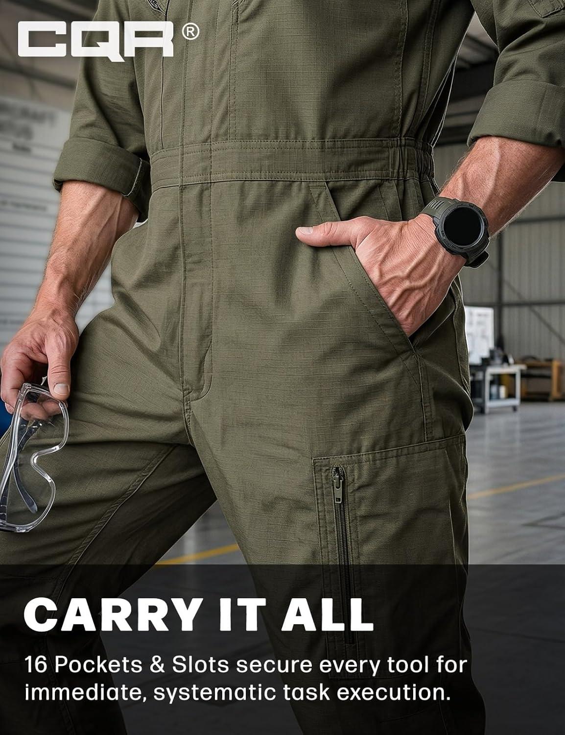 image:imageCQR Mens Tactical Ripstop ZipFront Coverall Lightweight Durable Utility Work Jumpsuit for Mechanics and TechniciansVortex Soil Green