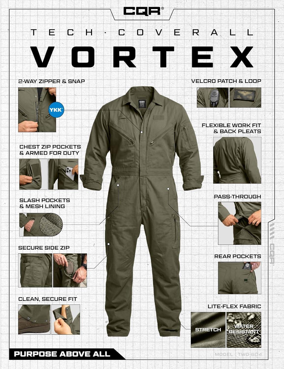 image:imageCQR Mens Tactical Ripstop ZipFront Coverall Lightweight Durable Utility Work Jumpsuit for Mechanics and TechniciansVortex Soil Green