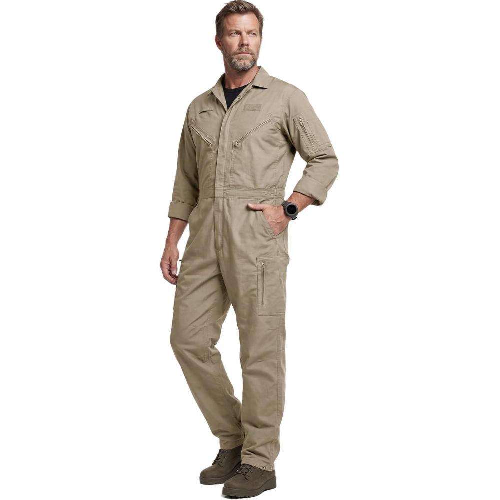 image:imageCQR Mens Tactical Ripstop ZipFront Coverall Lightweight Durable Utility Work Jumpsuit for Mechanics and TechniciansVortex Alamo Khaki