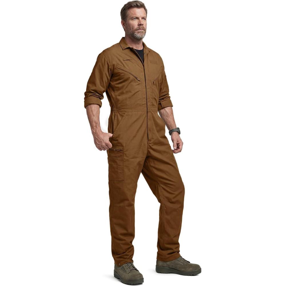 image:imageCQR Mens Tactical Ripstop ZipFront Coverall Lightweight Durable Utility Work Jumpsuit for Mechanics and TechniciansVortex Copper Brown