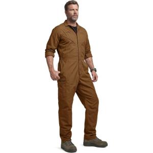 CQR Men’s Tactical Ripstop Zip-Front Coverall, Lightweight Durable Utility Work Jumpsuit for Mechanics and Technicians(Vortex Copper Brown)